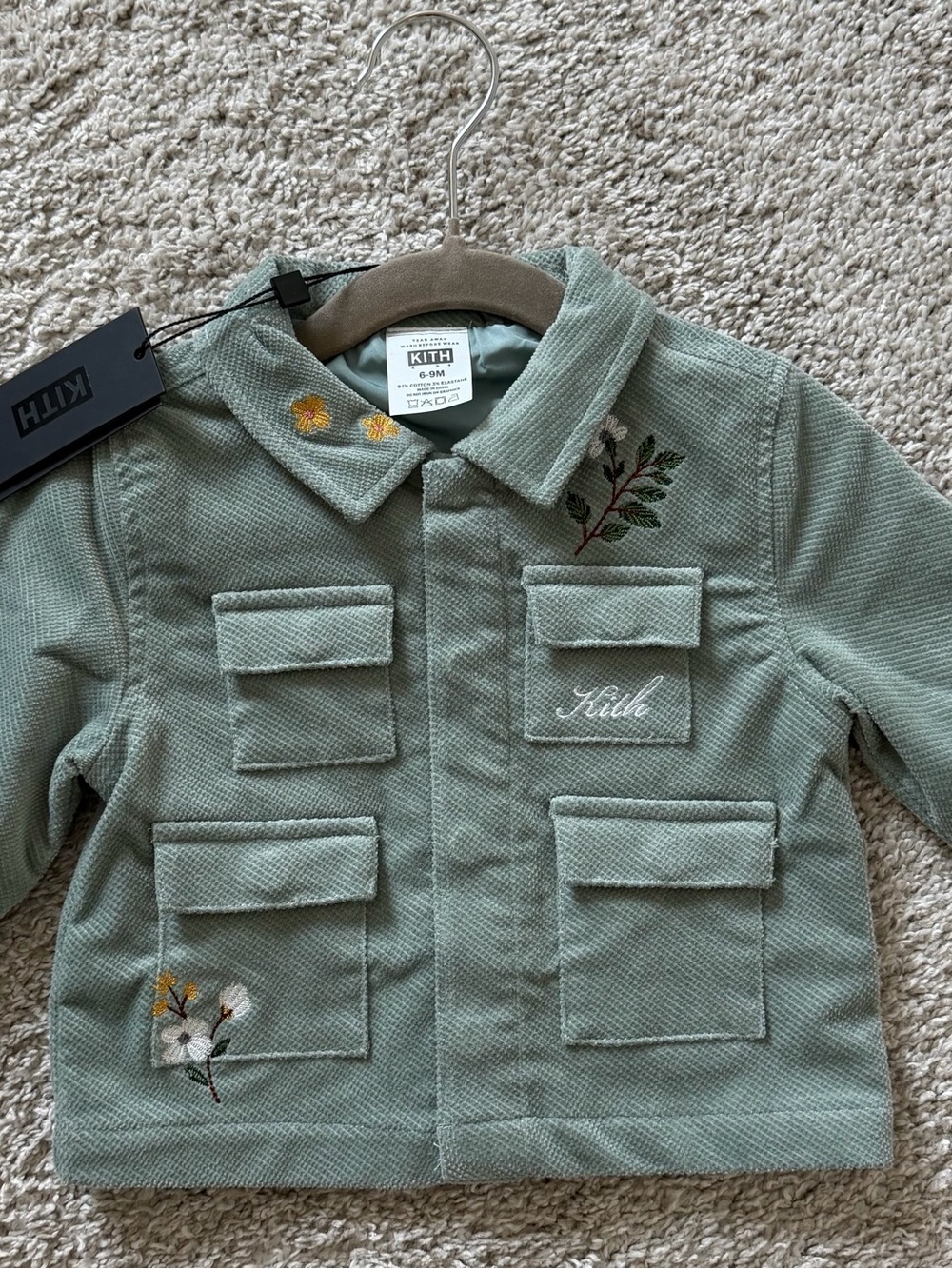 Kith Kids Sage Green Embroidered Utility Jean Jacket